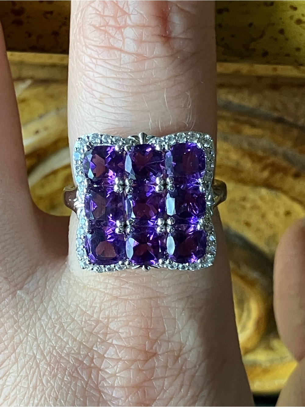 African Amethyst Sterling Silver Cocktail Ring Size 9